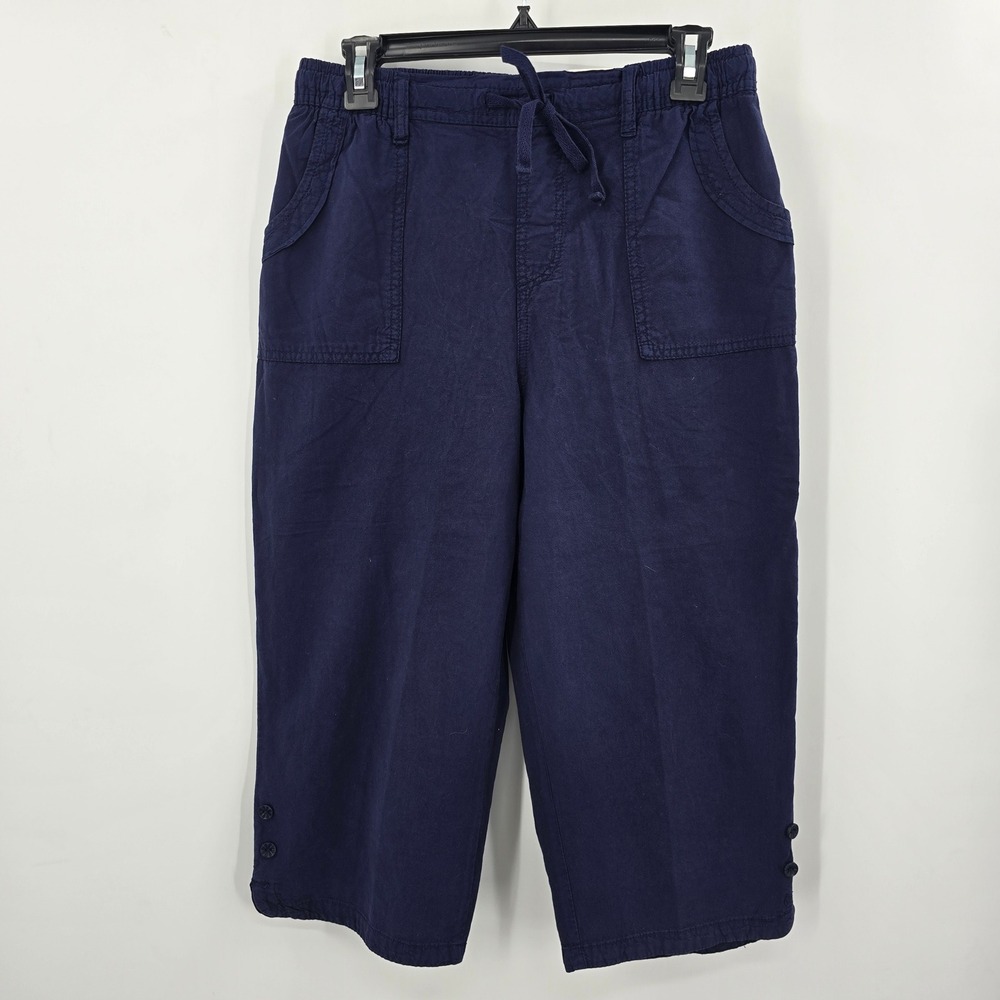 New Gloria Vanderbilt Casuals Capri Pants Navy Blue Drawstring Pockets Womens M